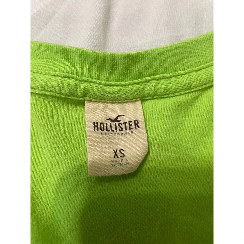 Hollister California Tee Women's XS Neon Green Pink Logo V Neck Short Sleeve - Picture 5 of 5